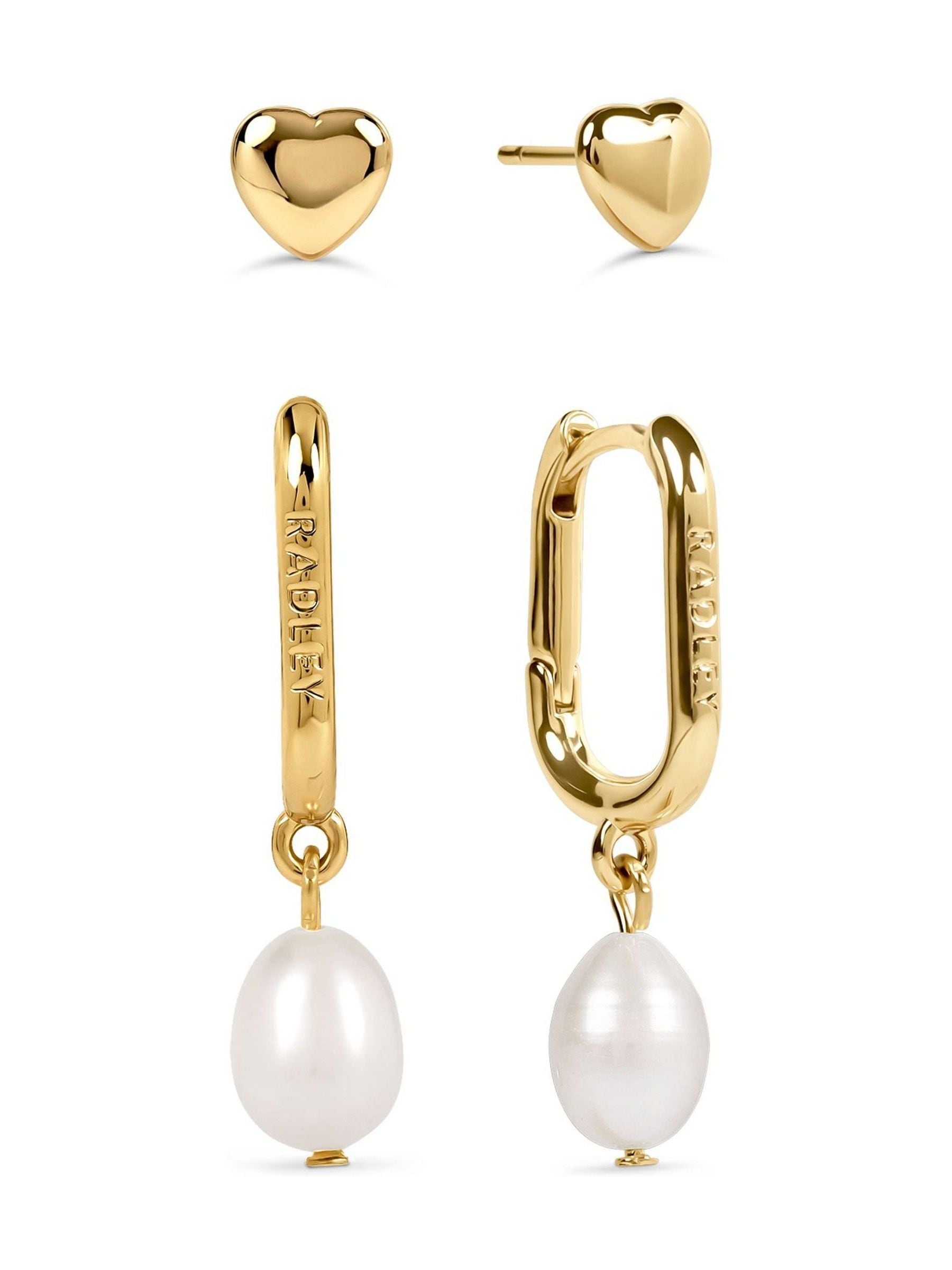 Radley gold plated heart and pearl earrings set (British brand)