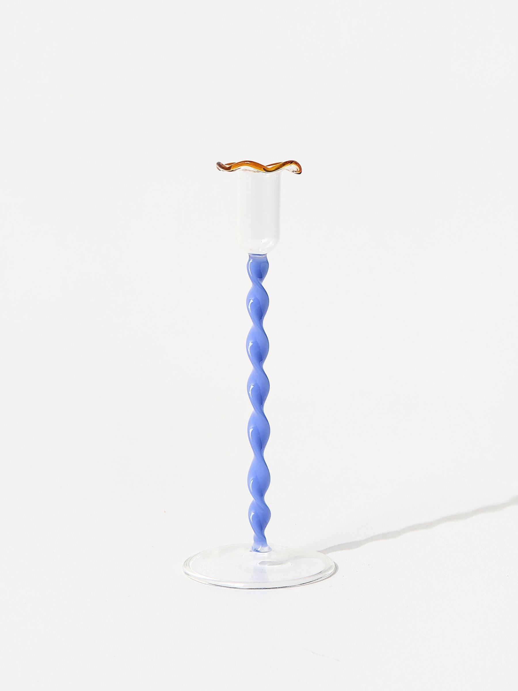 Oliver Bonas blue twisted stem tall glass candle holder (British brand)