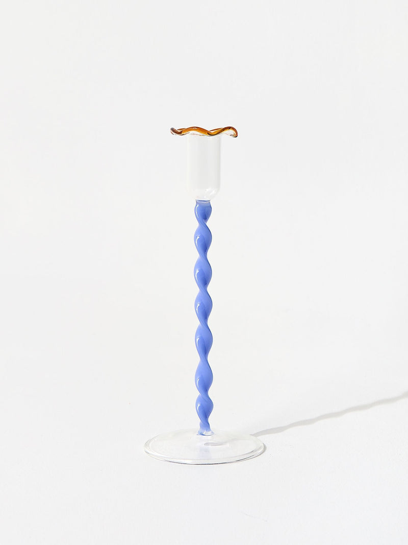 Oliver Bonas blue twisted stem tall glass candle holder (British brand)