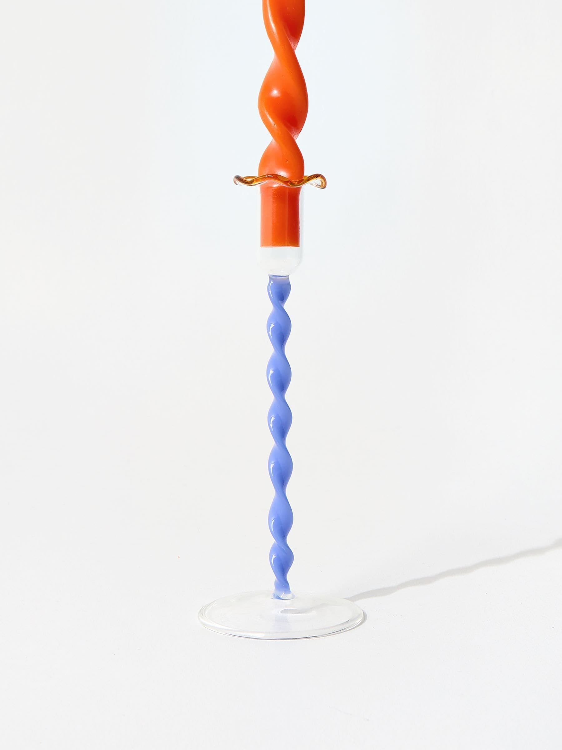 Oliver Bonas blue twisted stem tall glass candle holder (British brand)