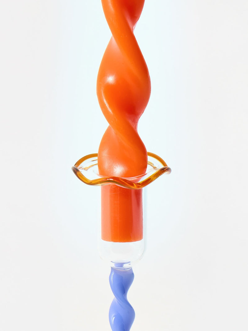 Oliver Bonas blue twisted stem tall glass candle holder (British brand)