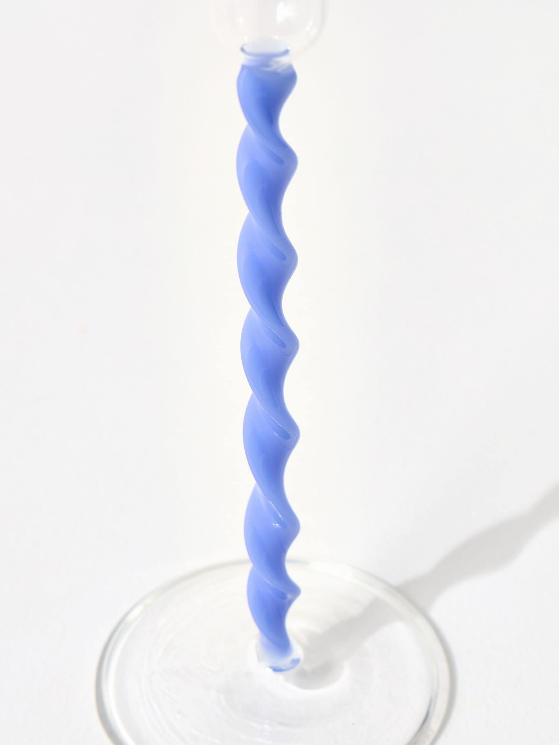 Oliver Bonas blue twisted stem tall glass candle holder (British brand)