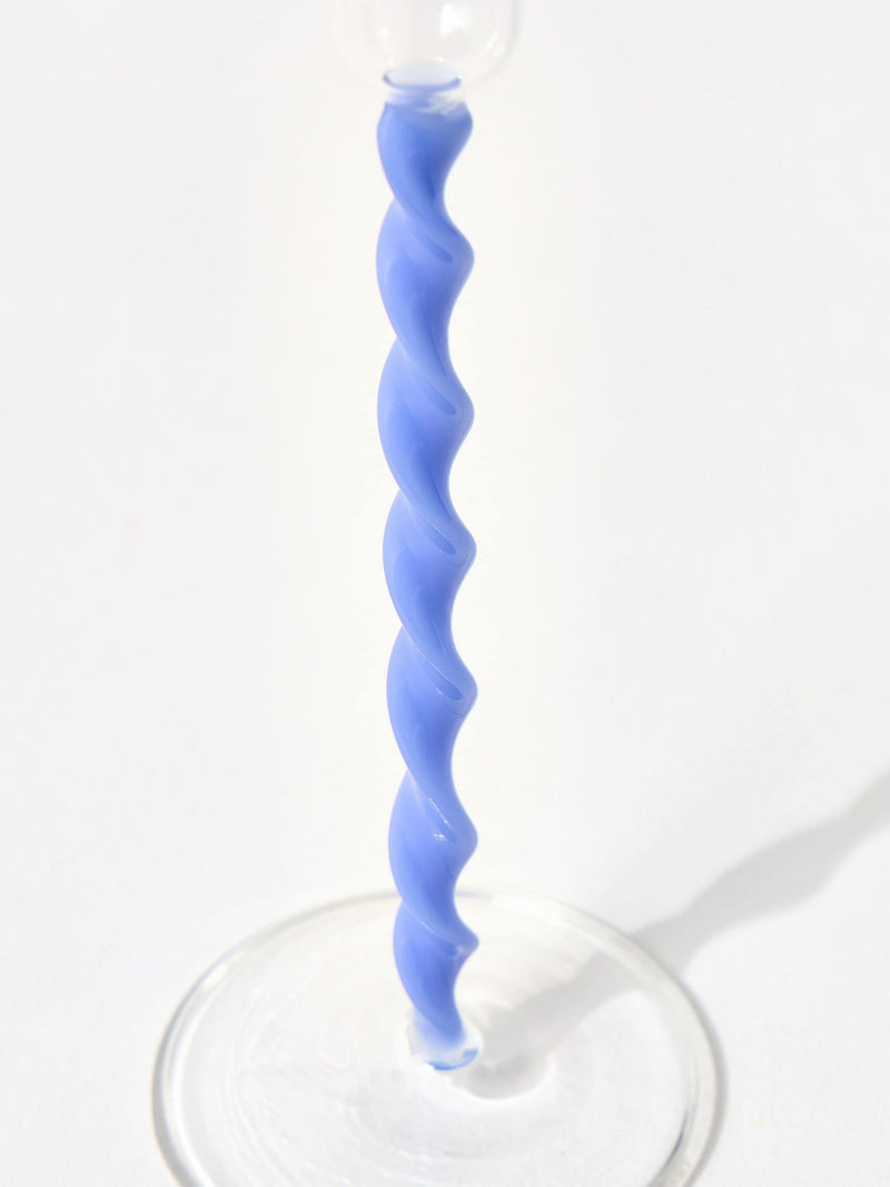 Oliver Bonas blue twisted stem tall glass candle holder (British brand)