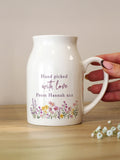 PMC ceramic wild flower jug vase with personalisation (British brand)