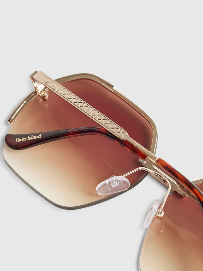 River Island gold oversized rimless sunglasses with tinted lenses (British brand)