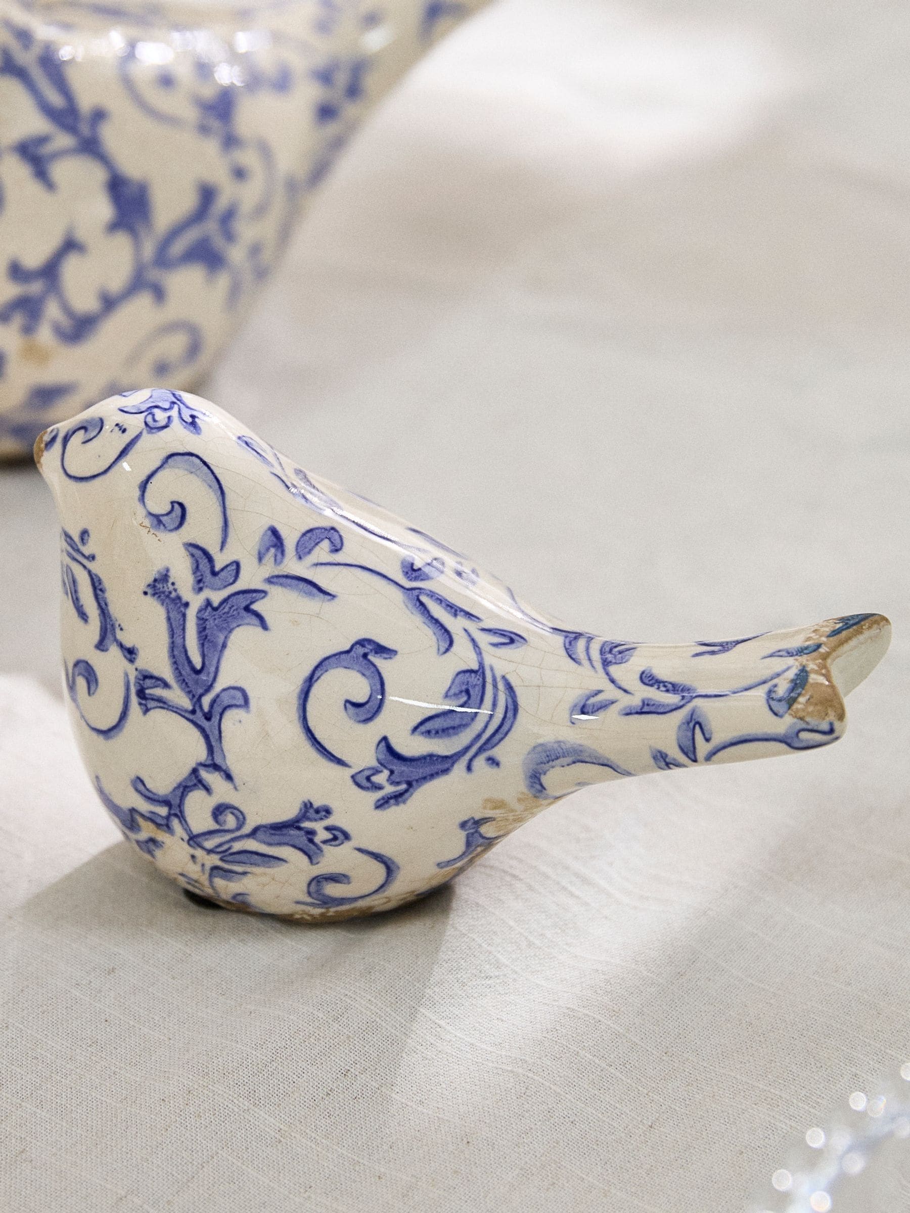 Dibor Blue Botanical bird ornaments pair, imported from the UK