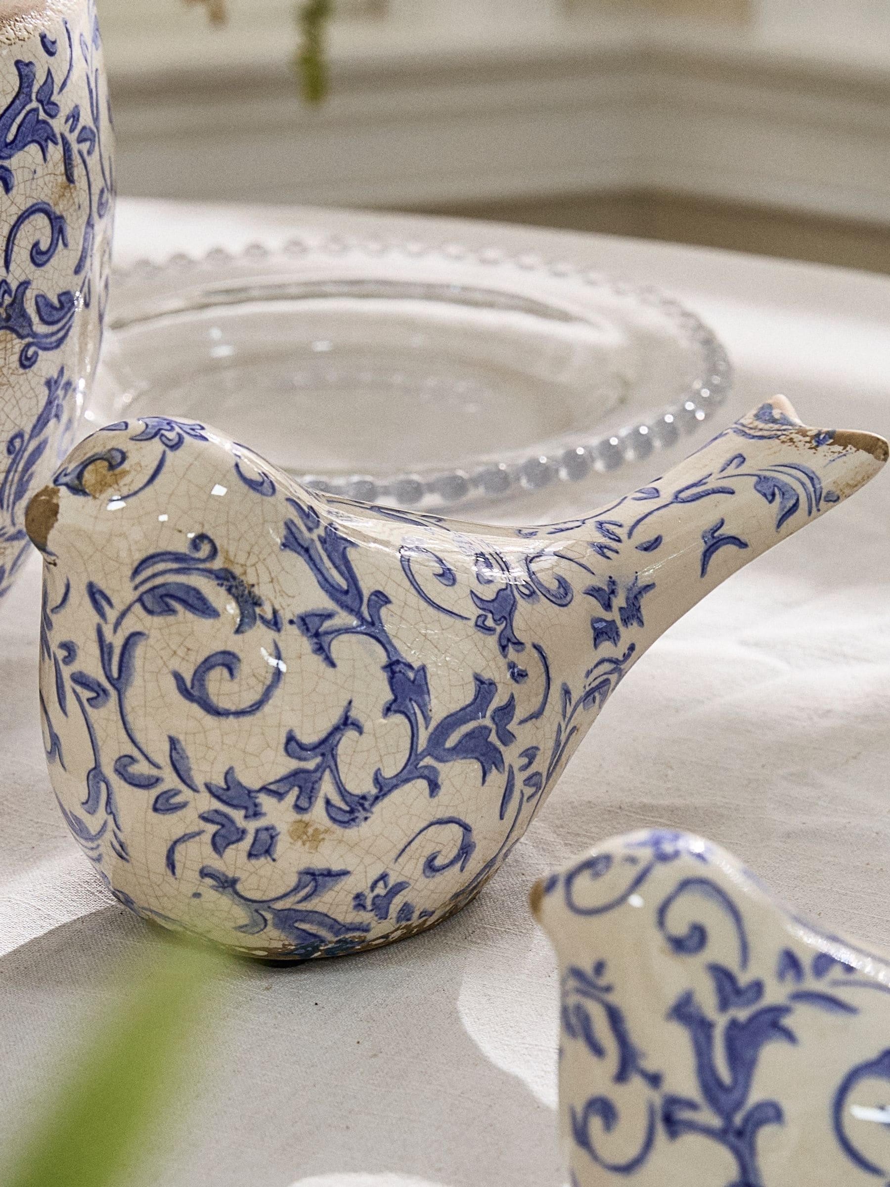 Dibor Blue Botanical bird ornaments pair, imported from the UK