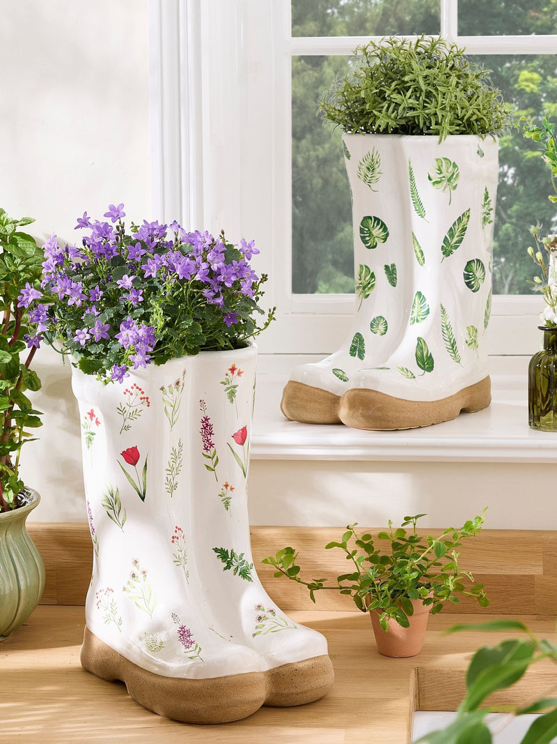 Dibor white ceramic welly boot planter 29.5cm - British product