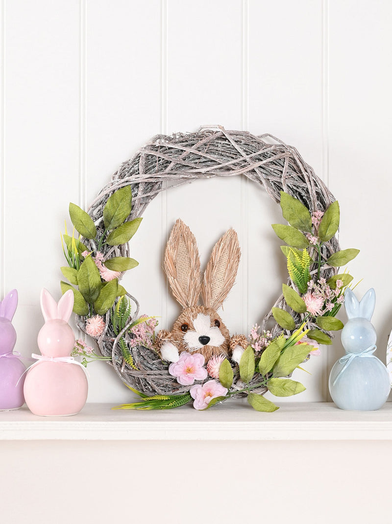 Widdop Brown Bunny and Floral wreath 38cm, UK version