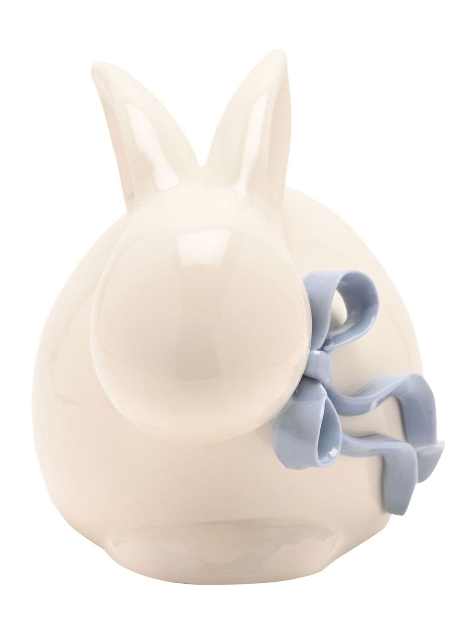 Widdop white stoneware bunny ornament with blue bow - British product
