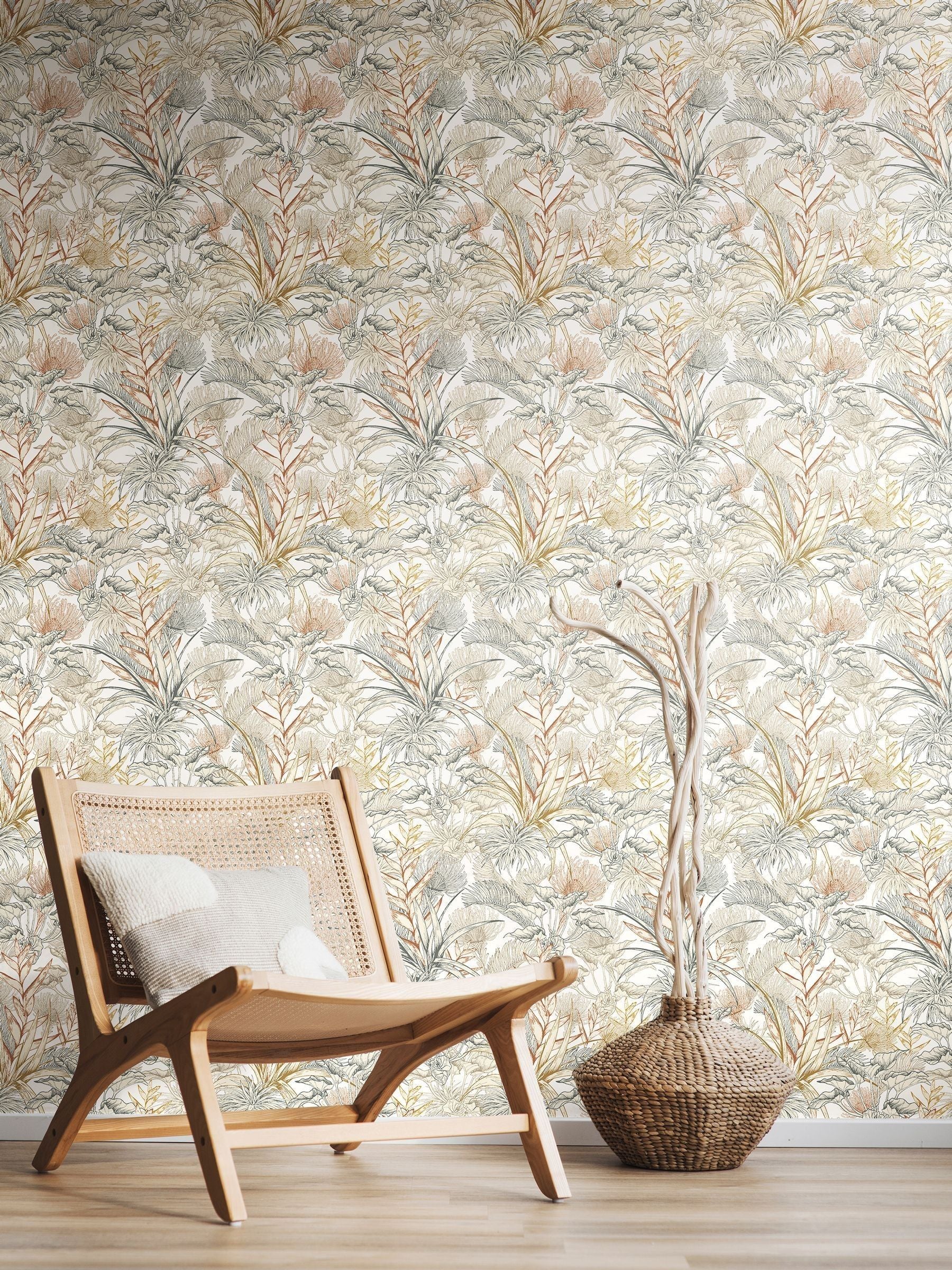 Hoopla Walls charcoal stone tropical canopy wallpaper 10m roll, UK version