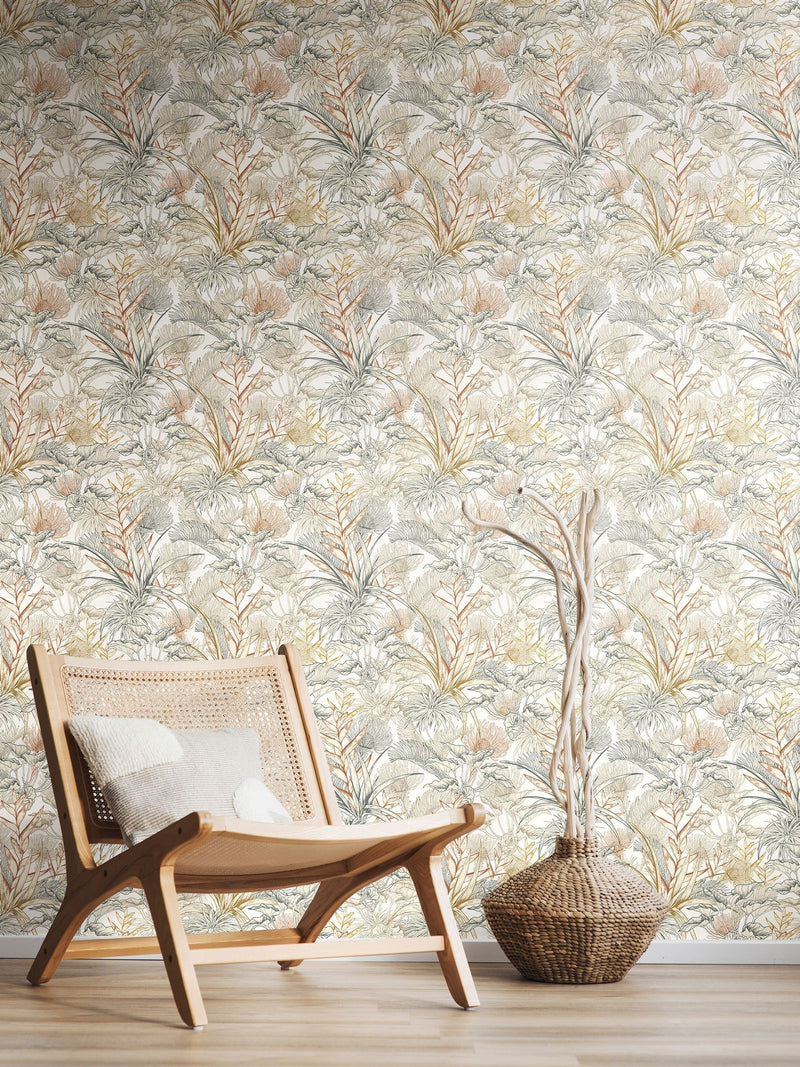 Hoopla Walls charcoal stone tropical canopy wallpaper 10m roll, UK version