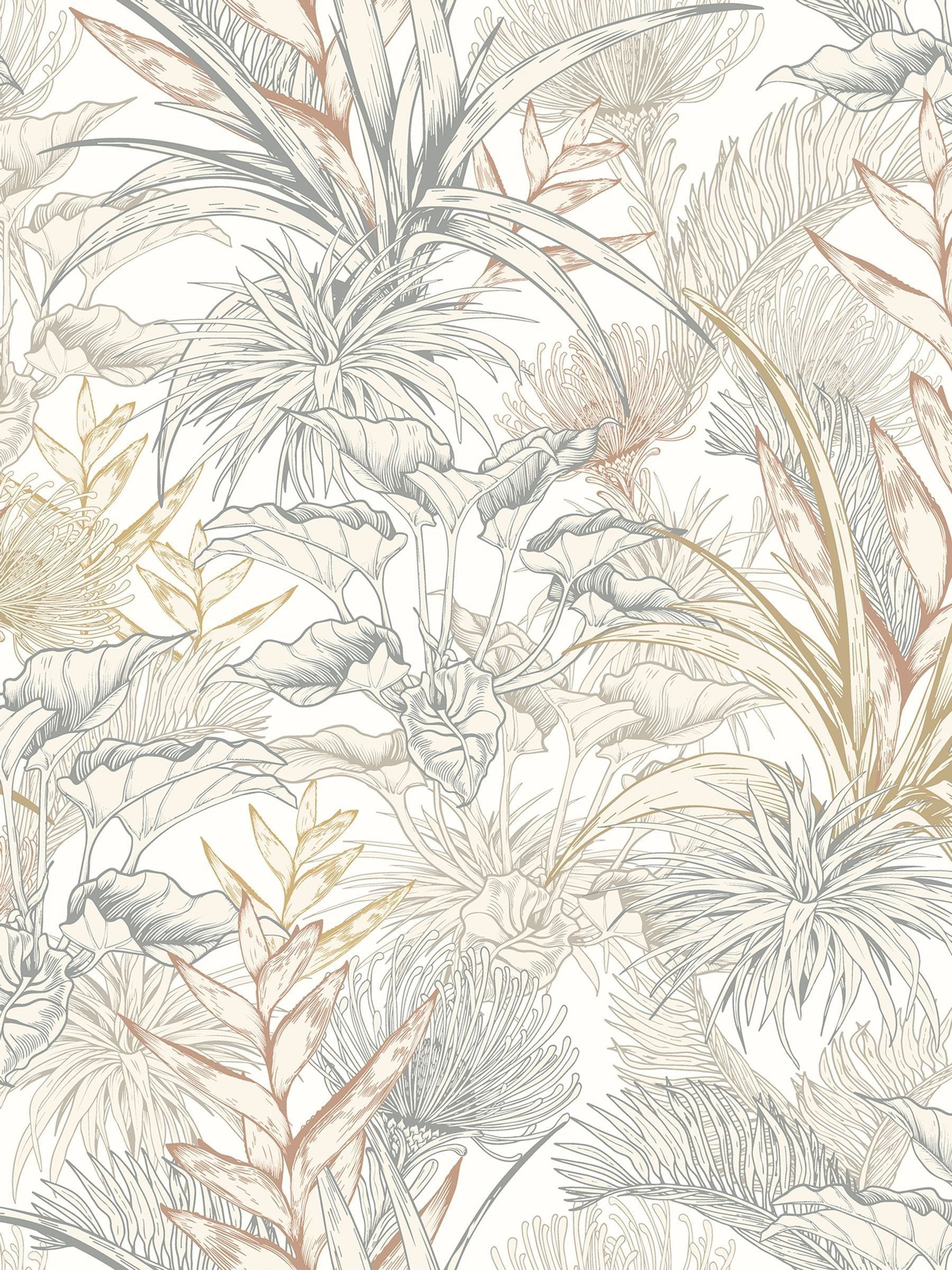 Hoopla Walls charcoal stone tropical canopy wallpaper 10m roll, UK version