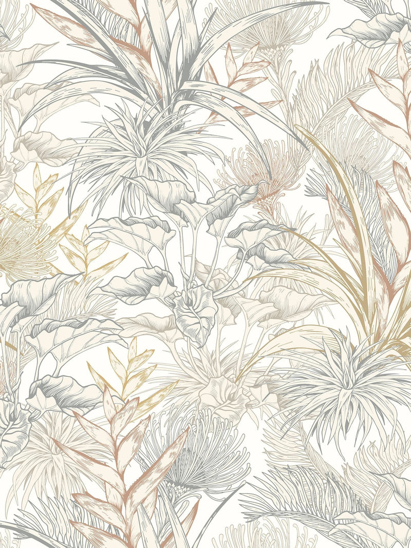 Hoopla Walls charcoal stone tropical canopy wallpaper 10m roll, UK version
