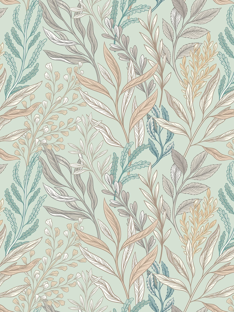 Hoopla Walls wallpaper Sage Willow Verdant Leaves 10M, imported from the UK
