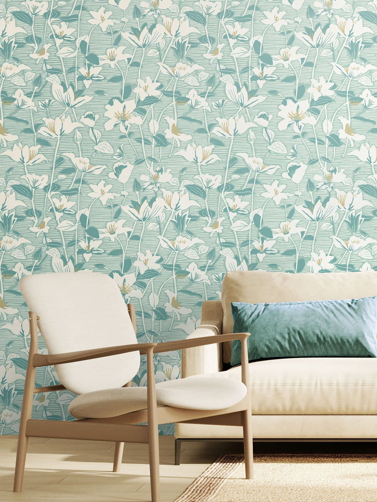 Hoopla Walls duck egg lino leaves wallpaper 10m, UK version