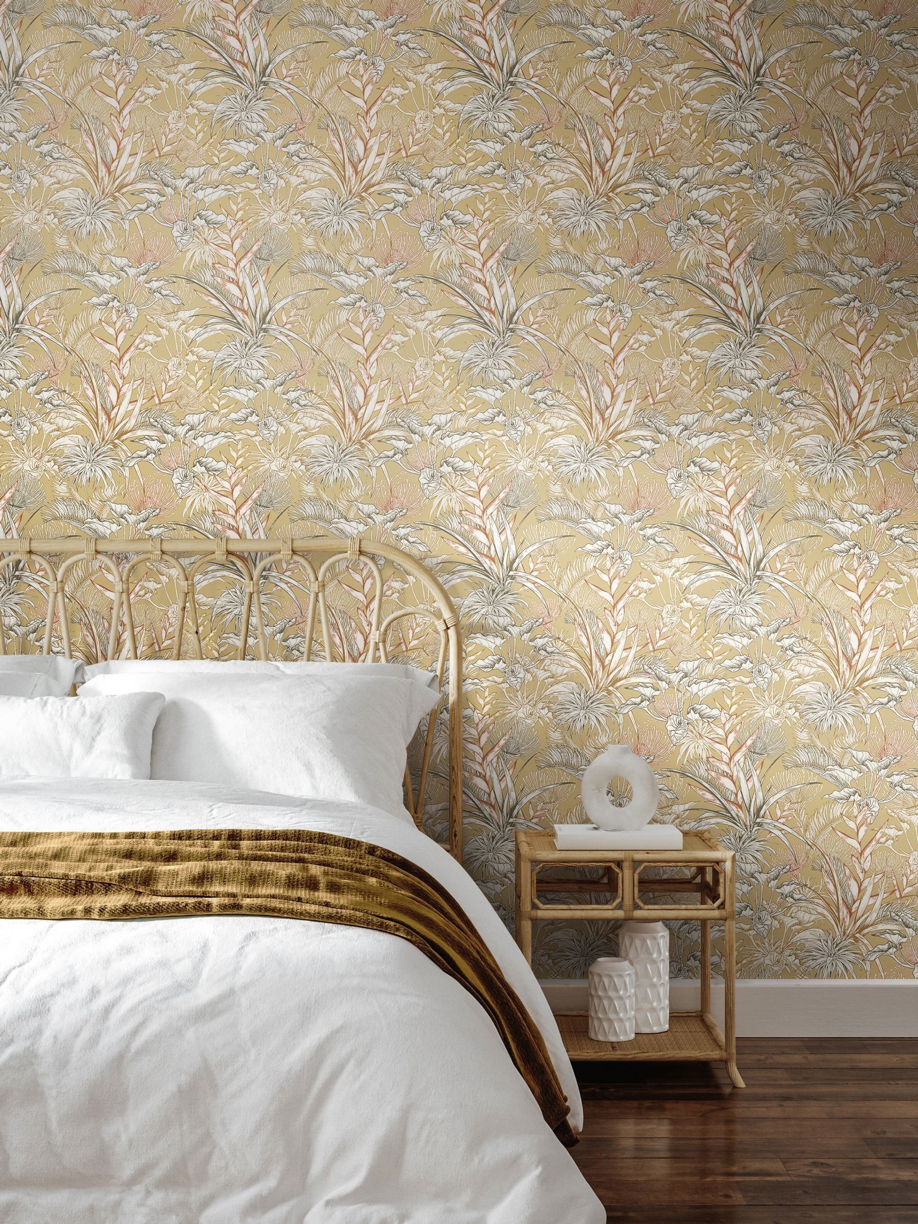 Hoopla Walls Charcoal Stone Tropical Canopy Wallpaper 10m x 50cm