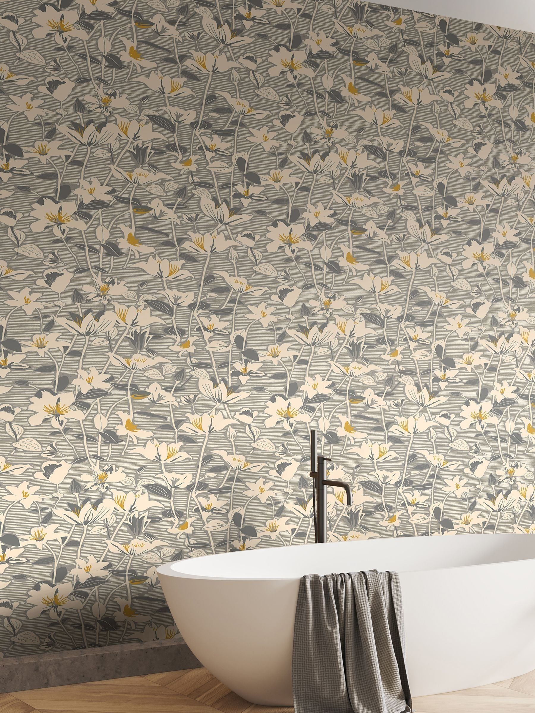 Hoopla Walls Stone Sand Botanical Leaves Wallpaper 10m