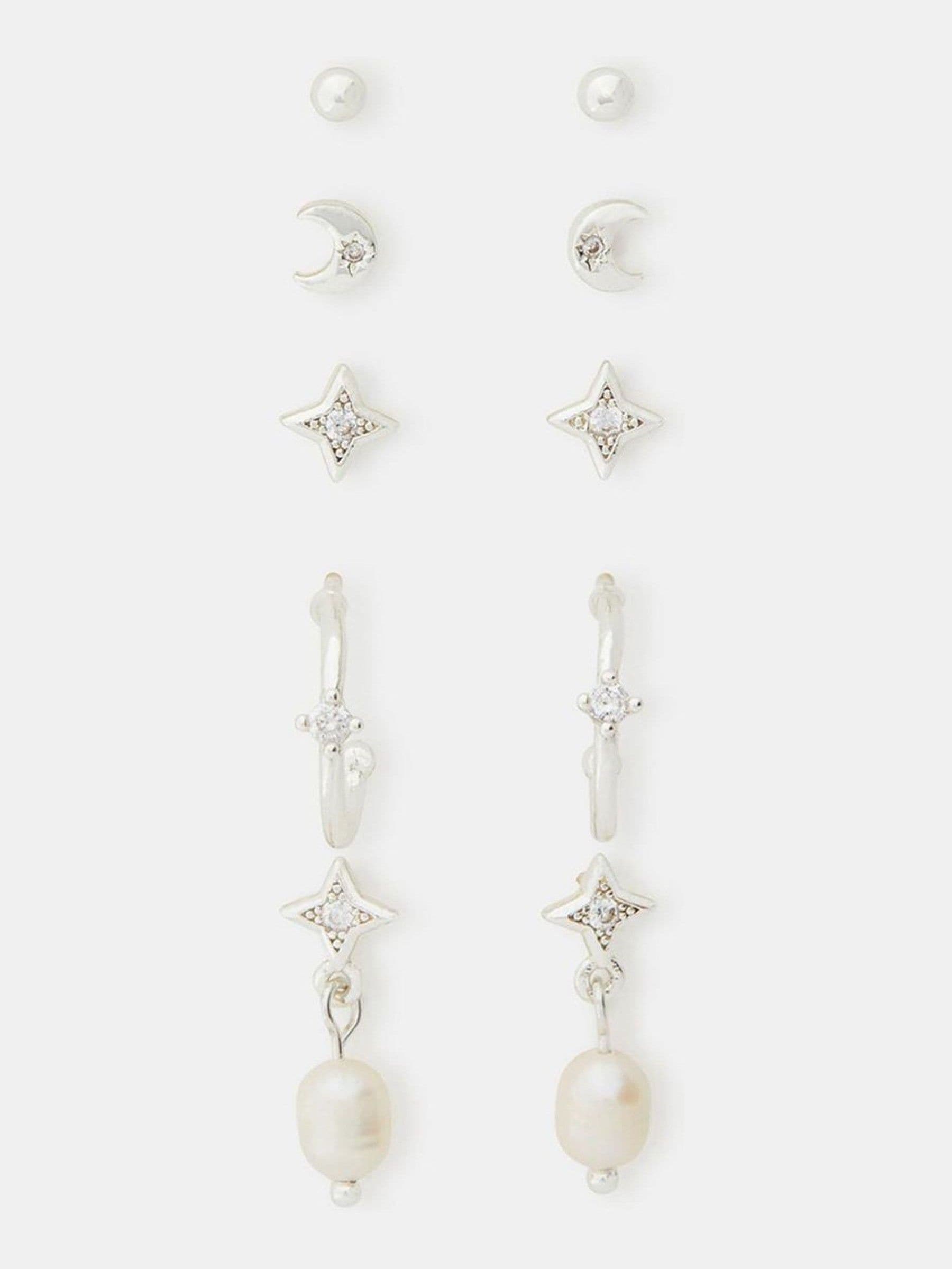 Accessorize sterling silver plated pearl earrings 5 pack - British product