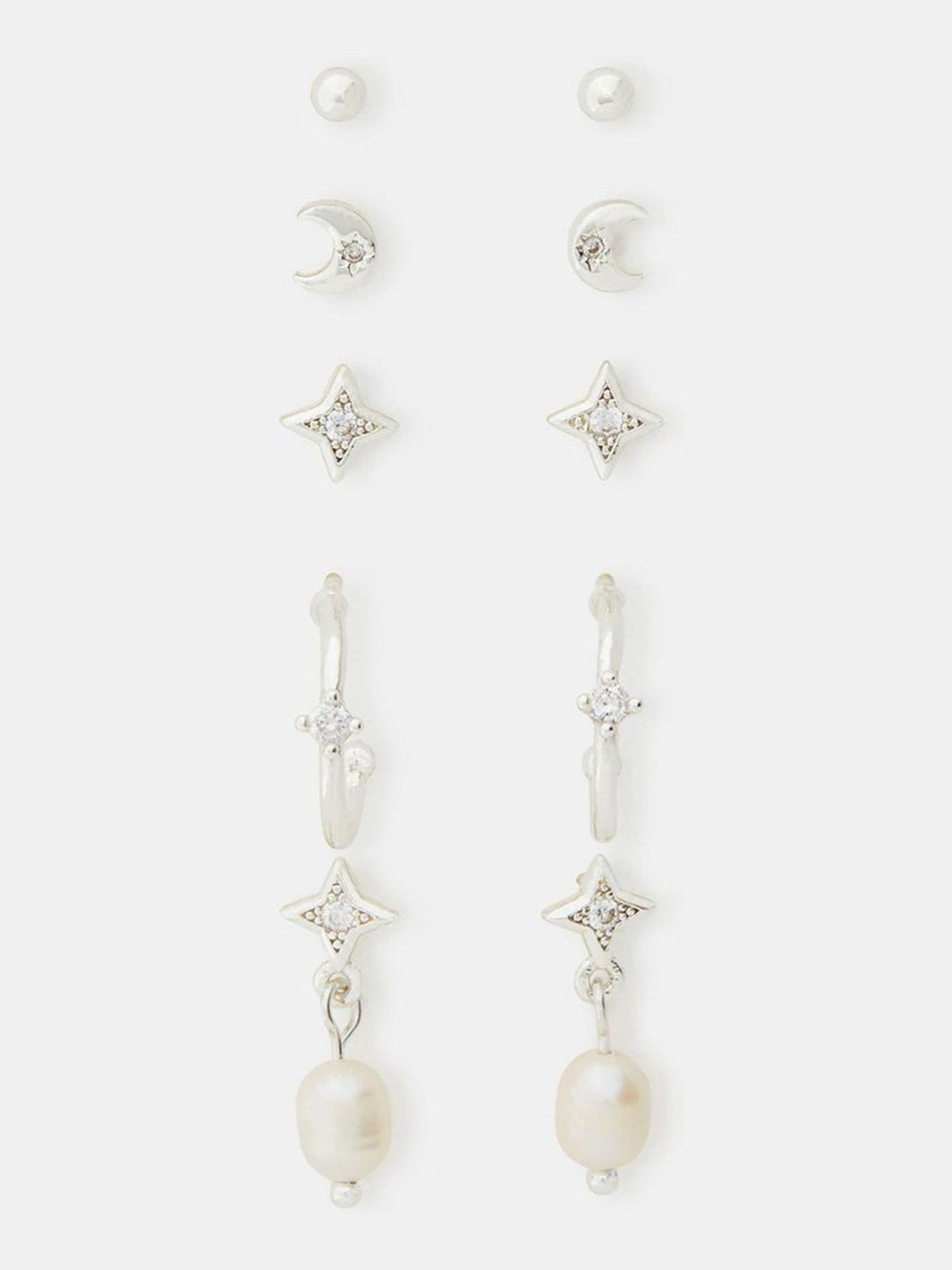 Accessorize sterling silver plated pearl earrings 5 pack - British product