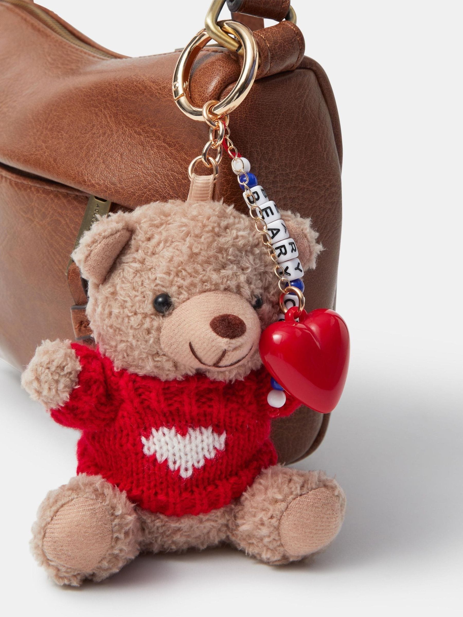 Accessorize brown bear bag charm with beaded heart keyring - British product