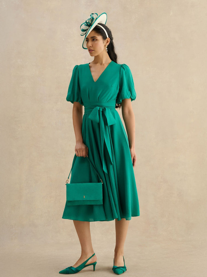 Hobbs meadow green Ashley suede clutch, imported from the UK