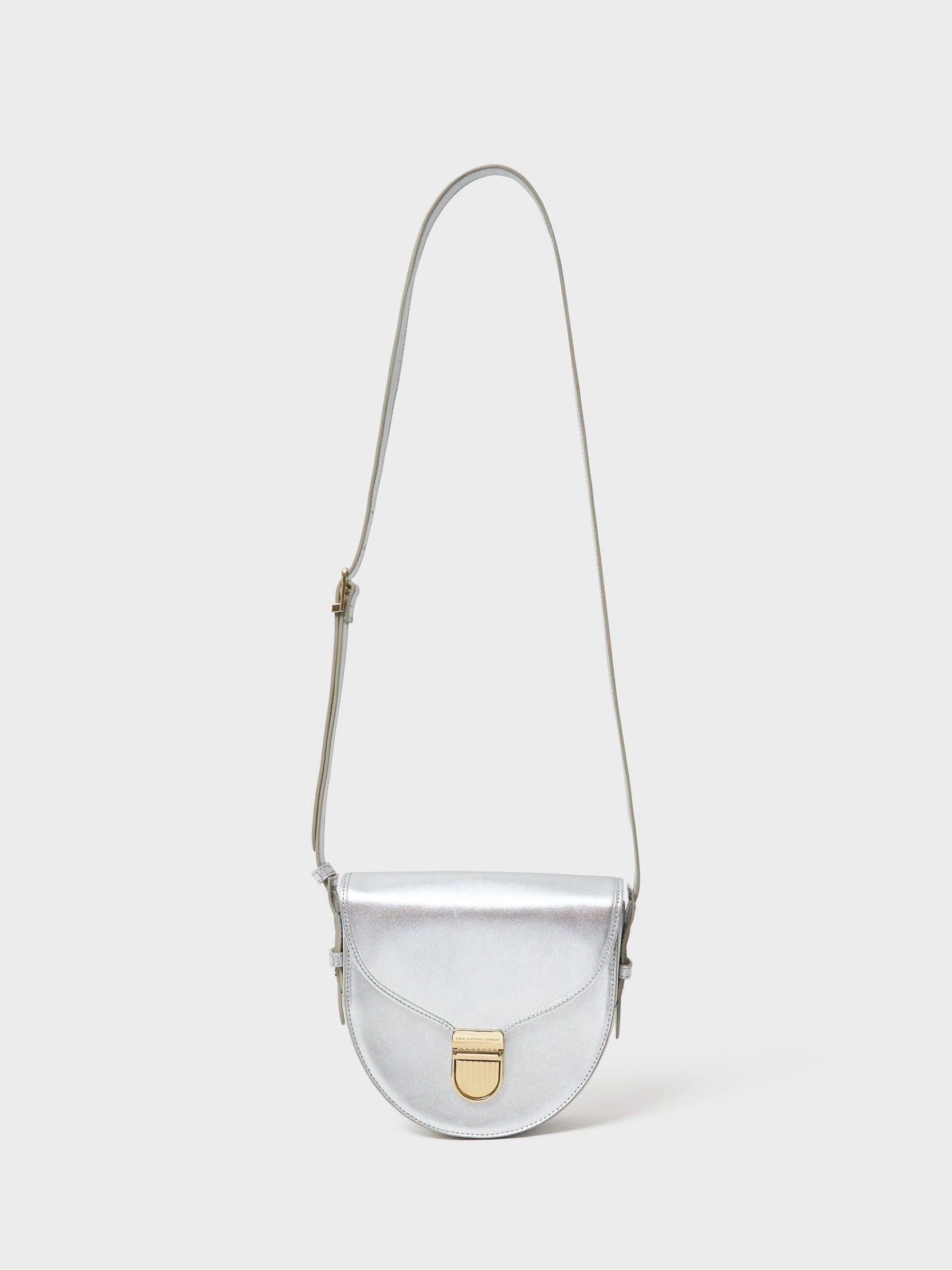 Crew Clothing silver mini leather satchel (British brand)