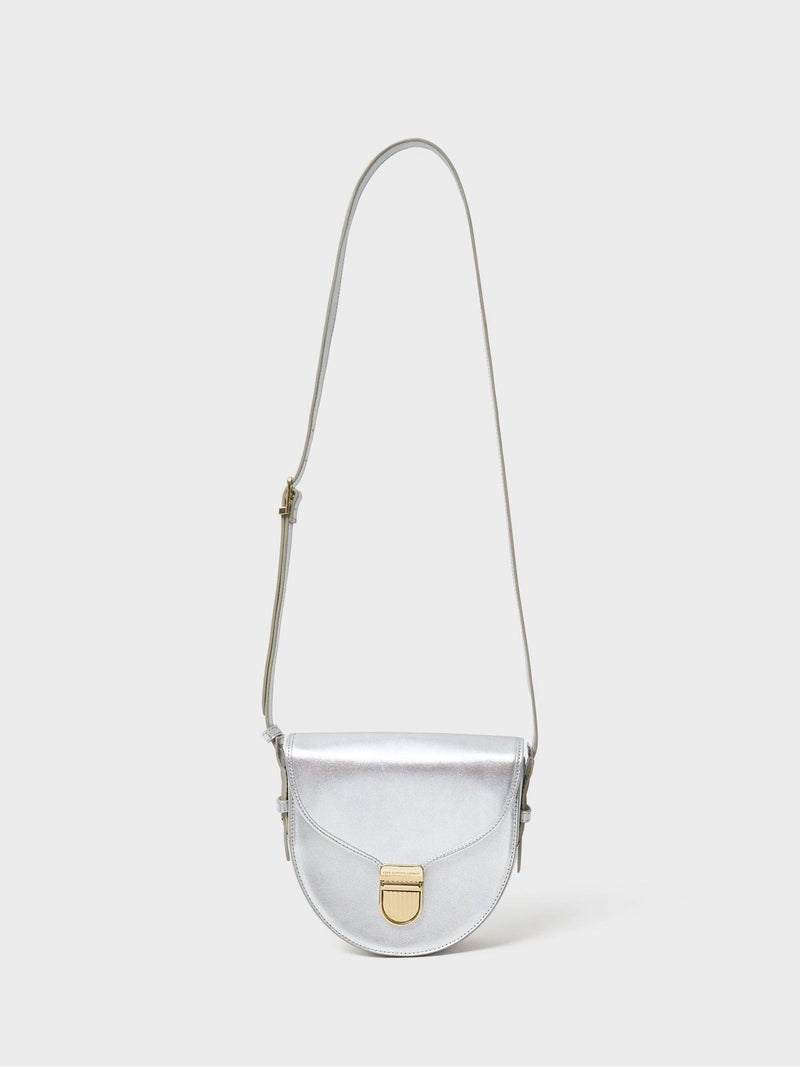 Crew Clothing silver mini leather satchel (British brand)