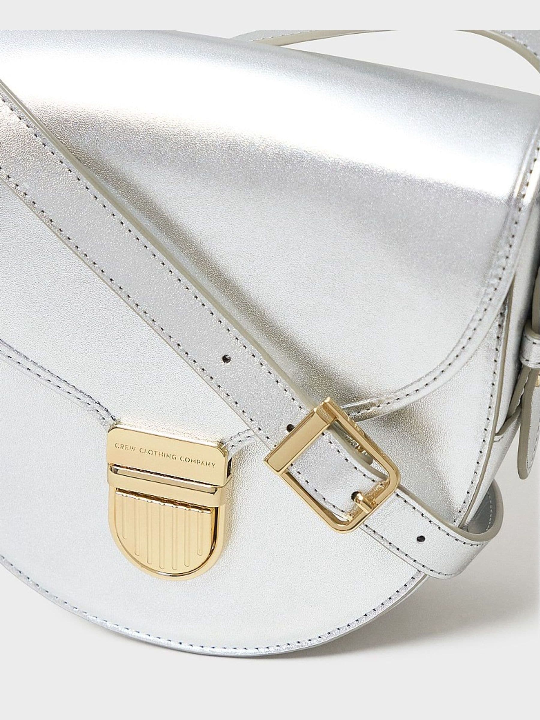 Crew Clothing silver mini leather satchel (British brand)