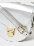 Crew Clothing silver mini leather satchel (British brand)
