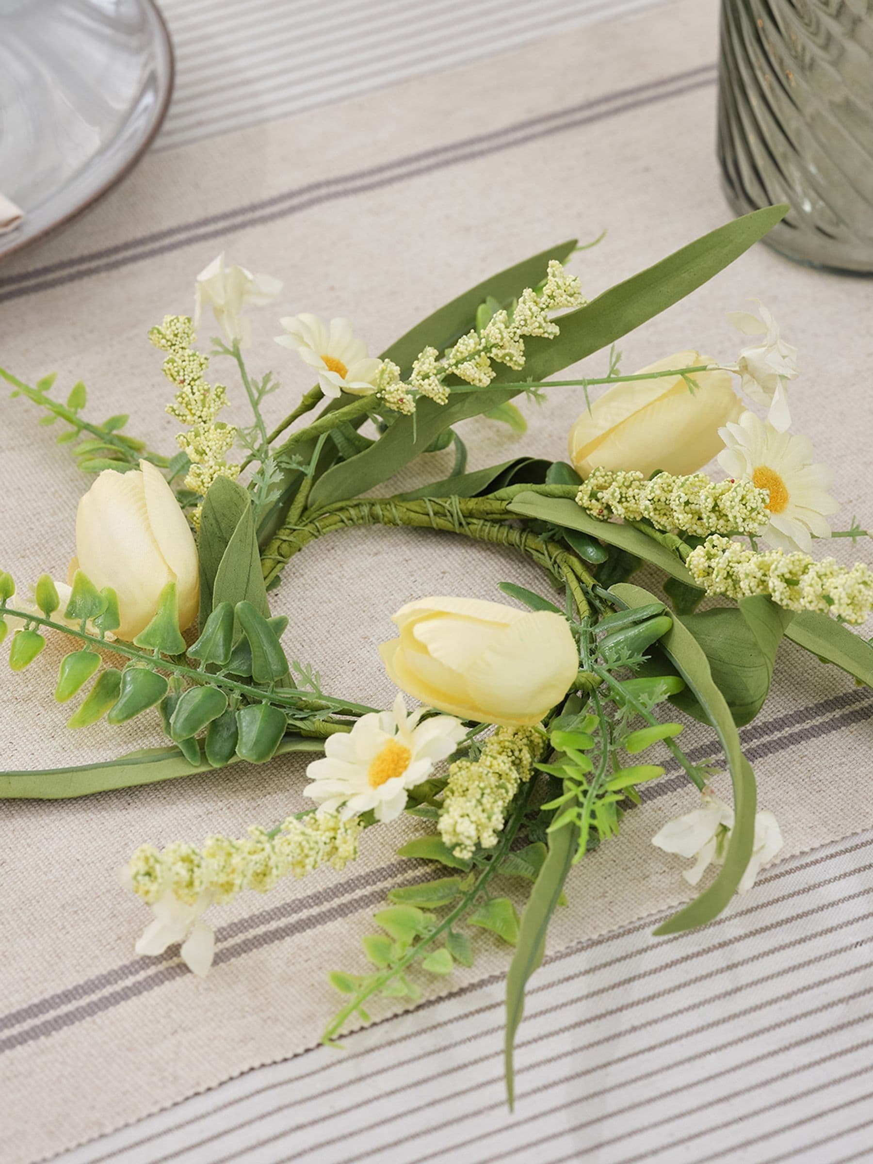 Lights4fun spring wreath green yellow for single candle, UK version