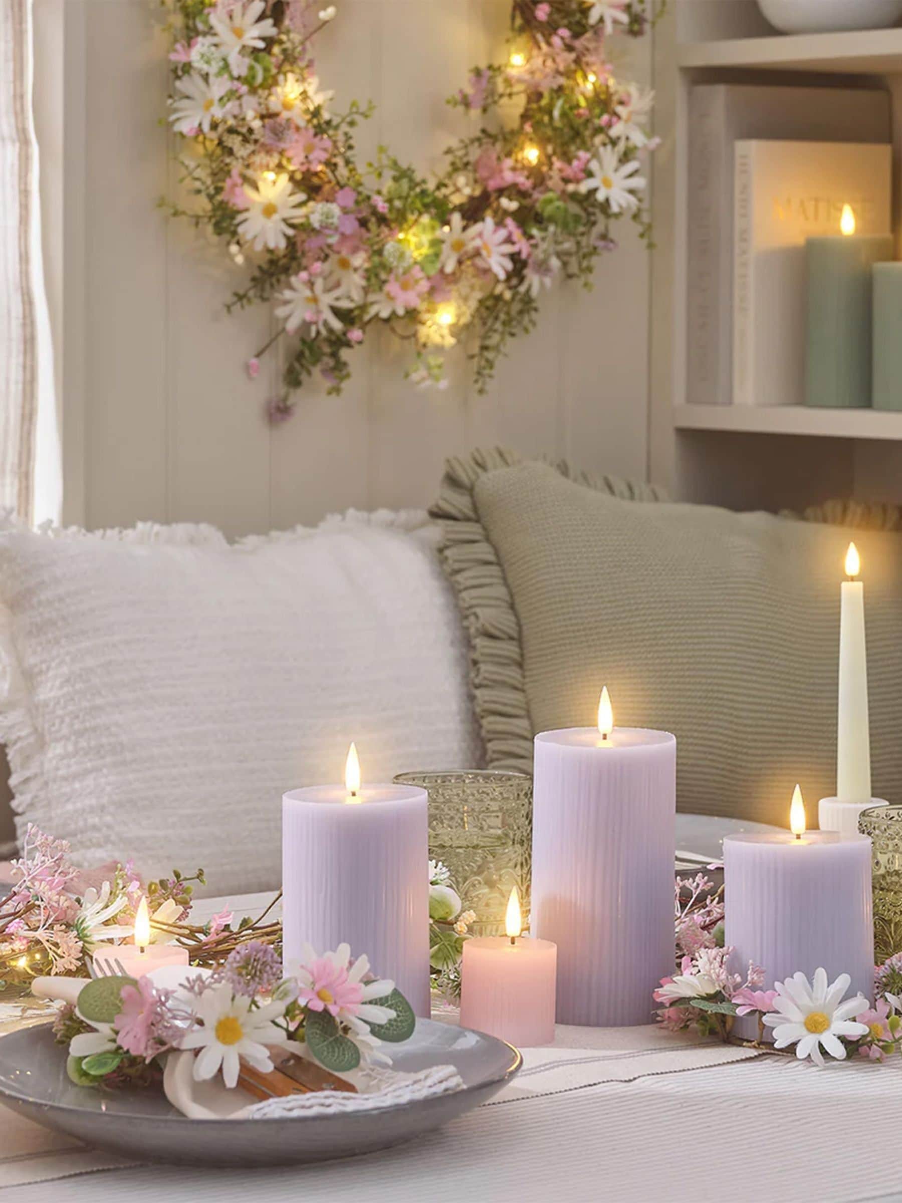 Lights4fun pillar candles set of 3 ribbed lavender, UK version