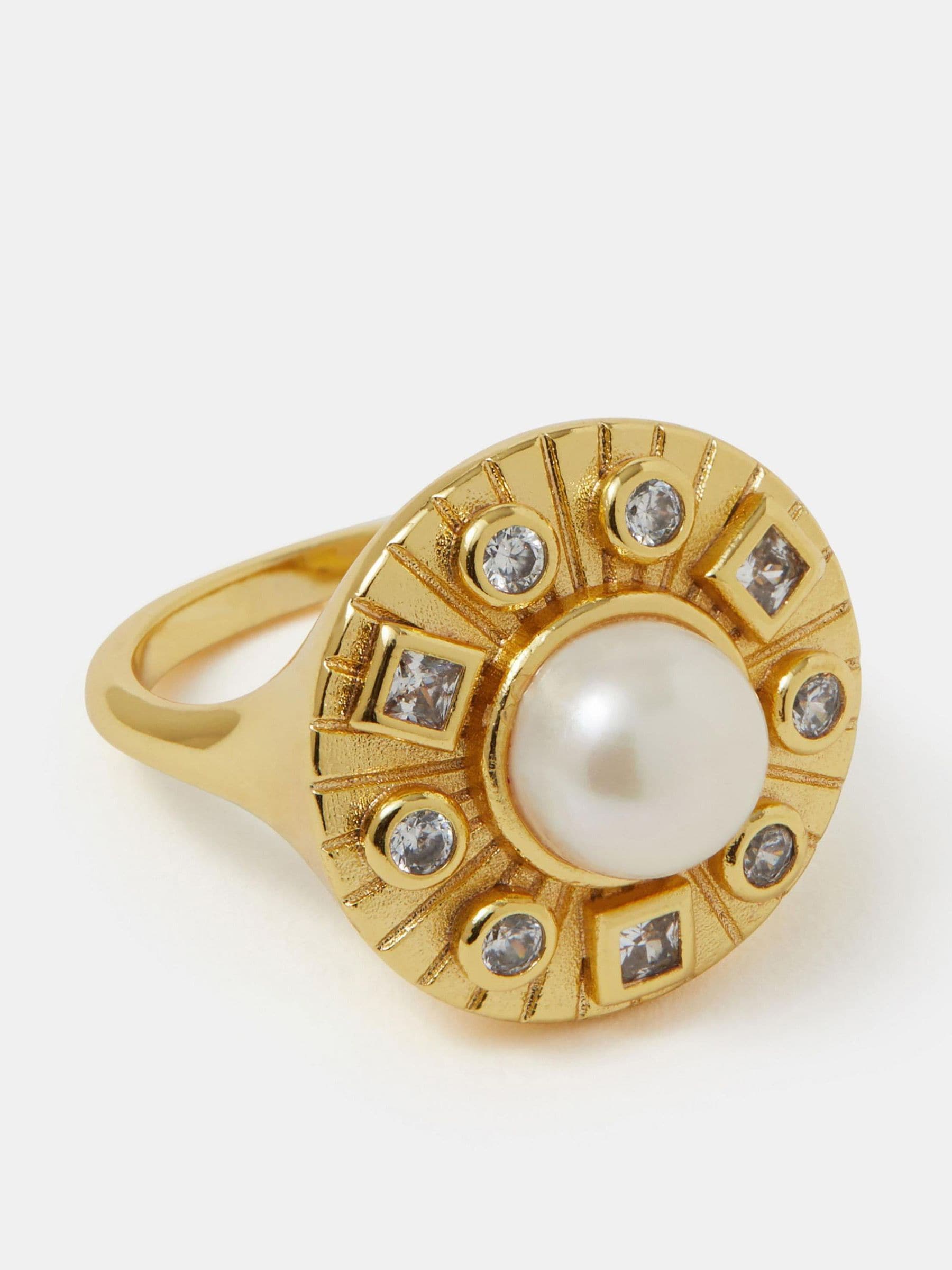 Accessorize Gold Tone 14ct Plated Pearl Coin Ring (British brand)