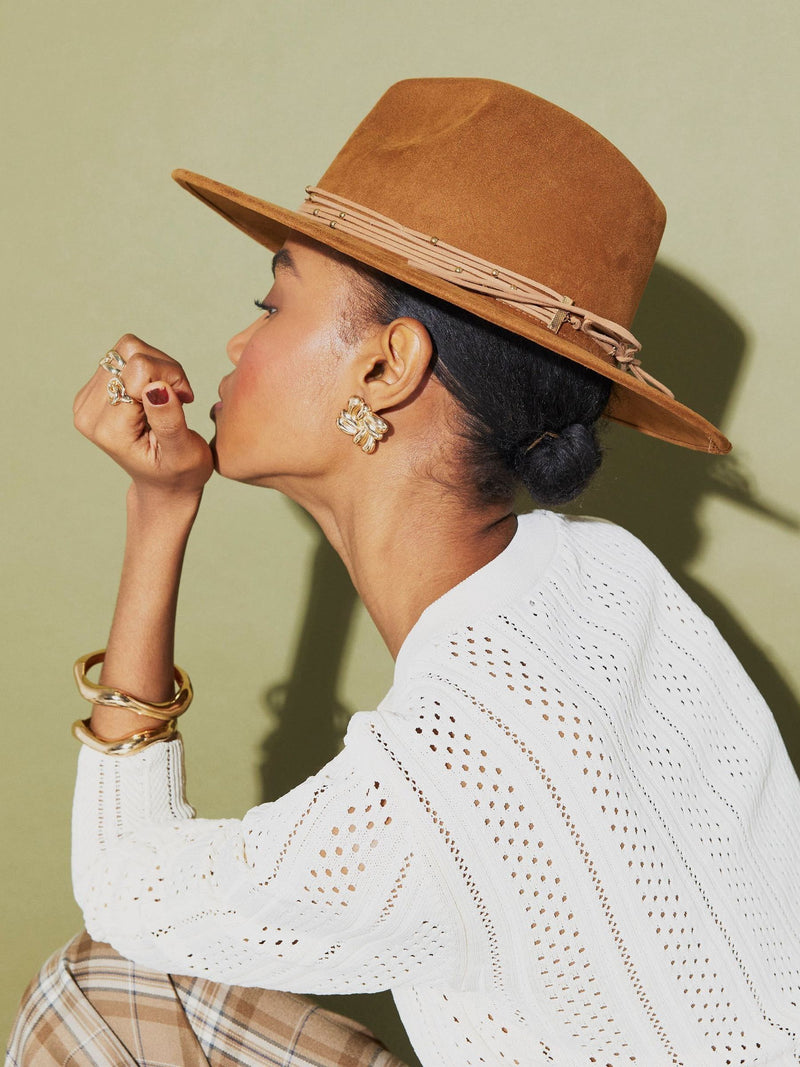 River Island brown fedora with beaded band, imported from the UK