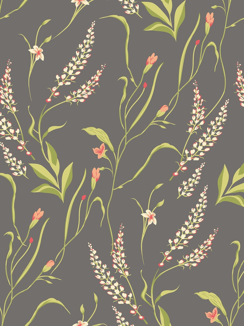 Hoopla Walls Charcoal Coral Springtime Meadow Wallpaper A4 Sample