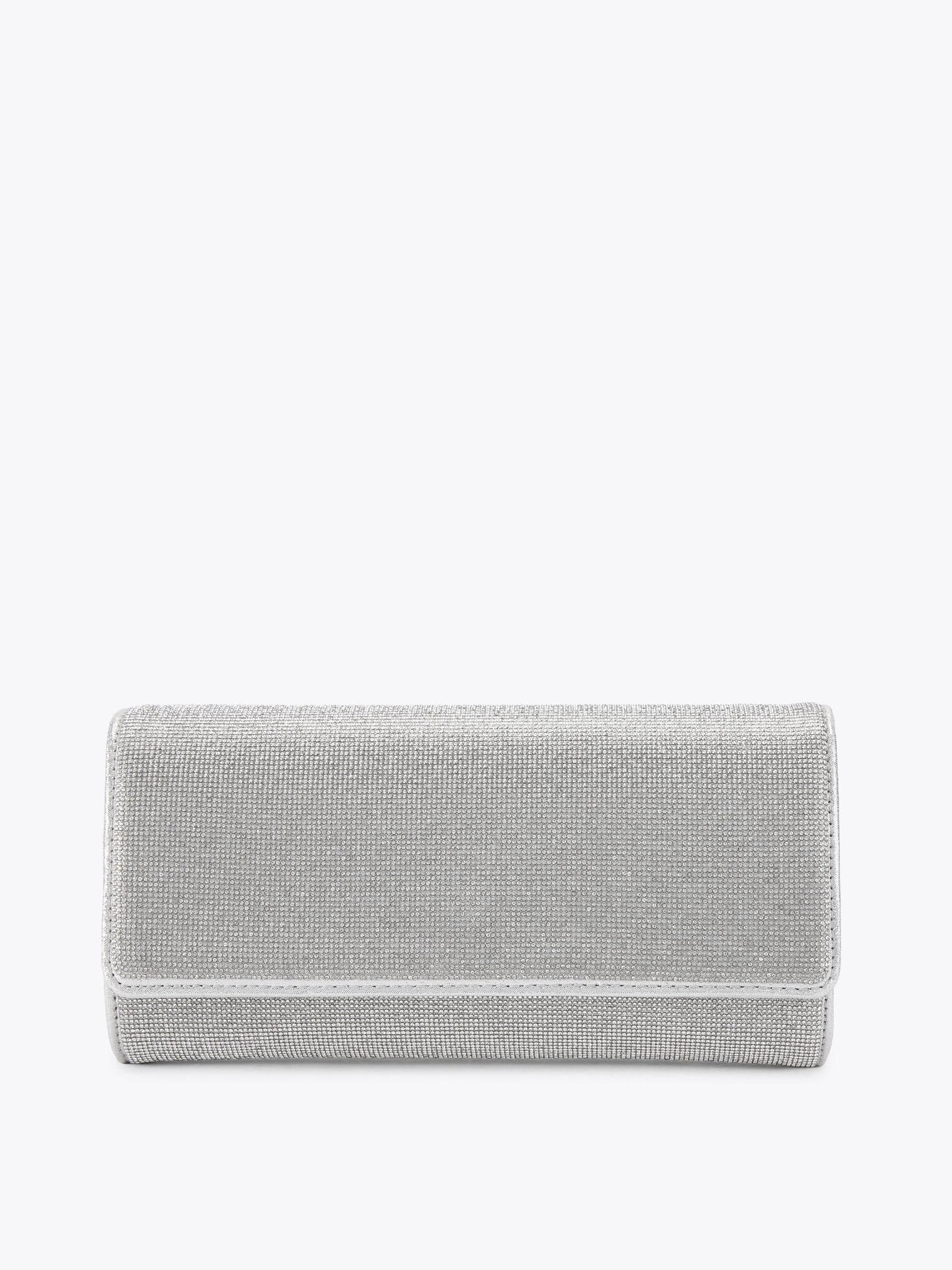 Carvela Silver Gemma clutch bag with crystal embellishment, imported from the UK