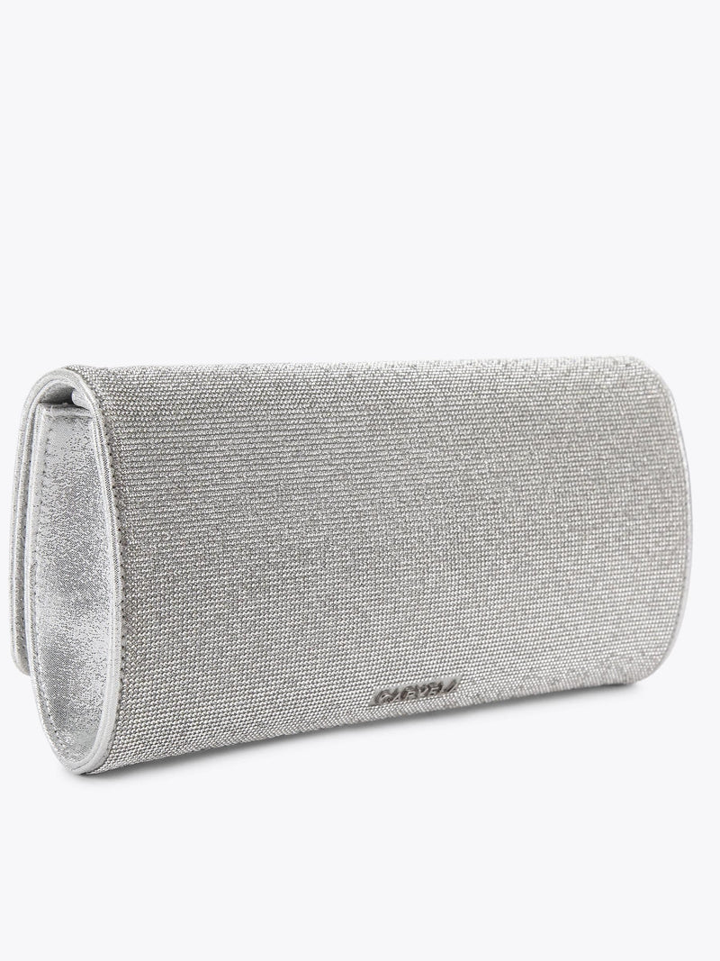Carvela Silver Gemma clutch bag with crystal embellishment, imported from the UK