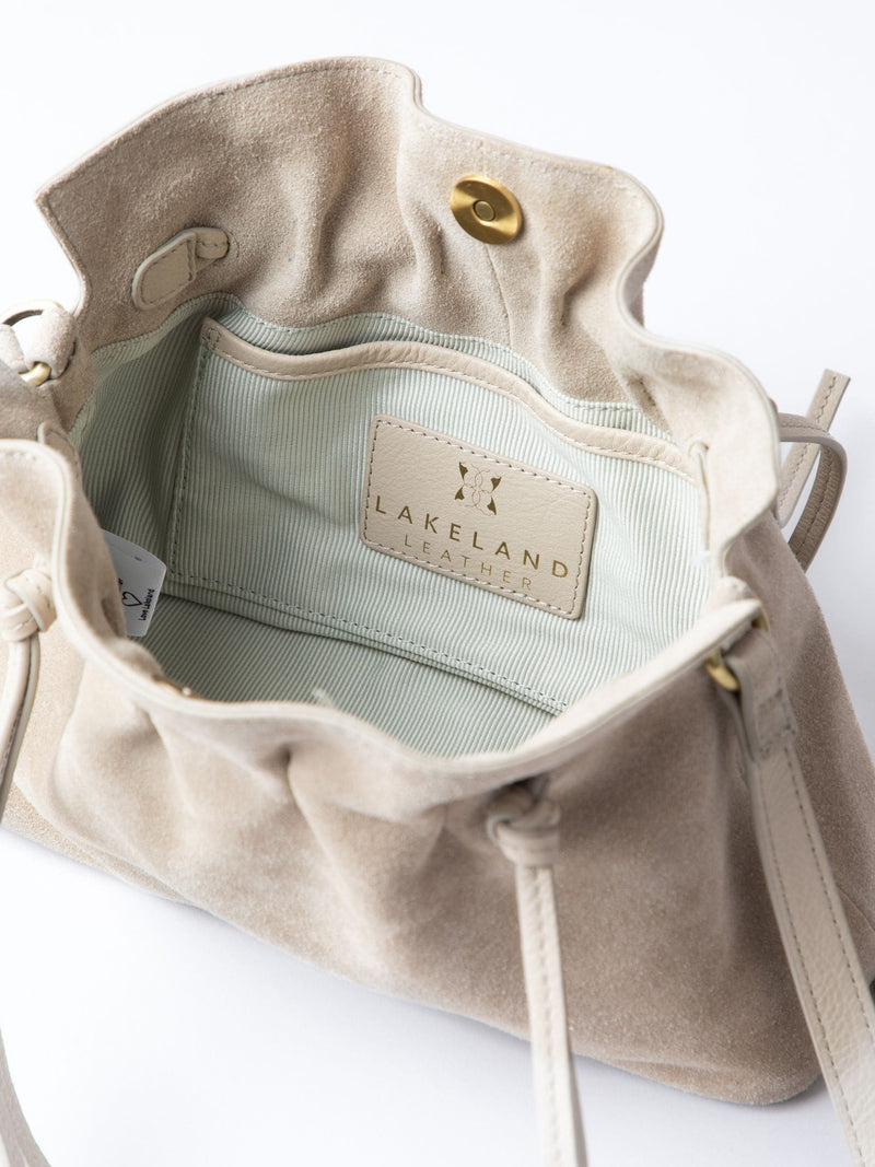 Lakeland Leather Santon suede cross-body bag nude - British product