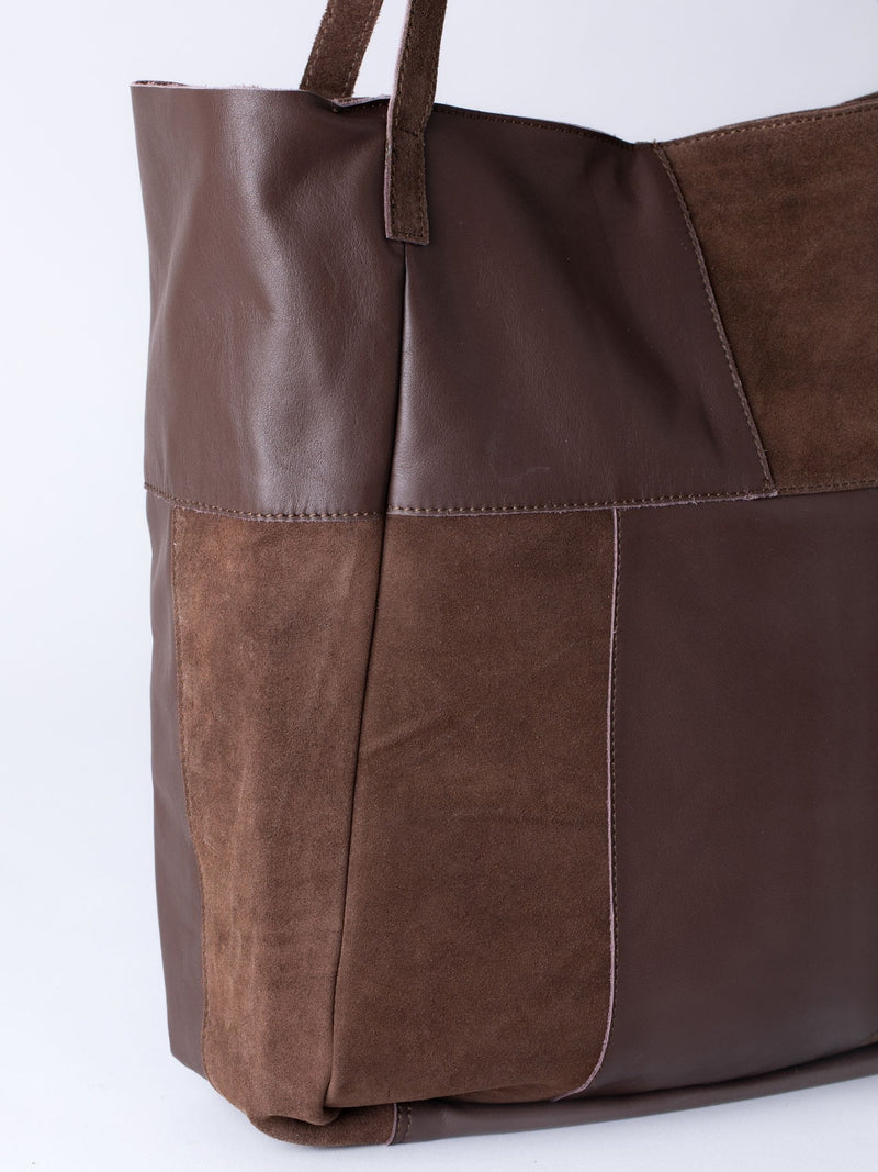 Lakeland Leather dark brown patchwork suede tote bag (British brand)