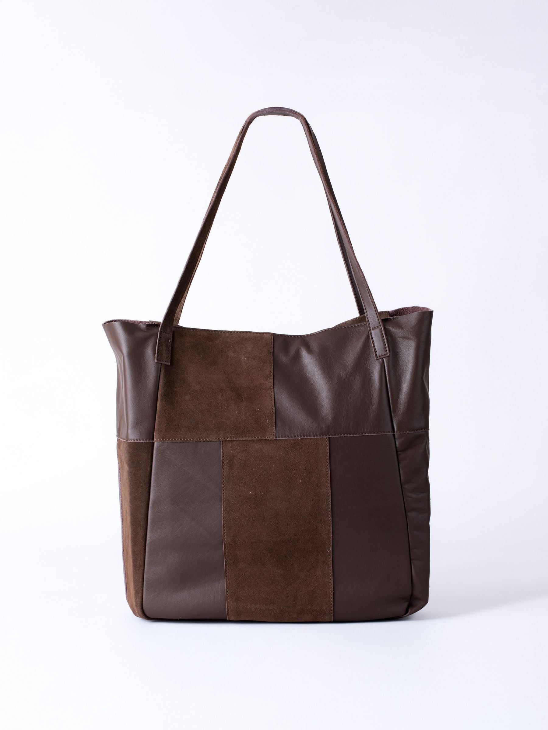 Lakeland Leather dark brown patchwork suede tote bag (British brand)