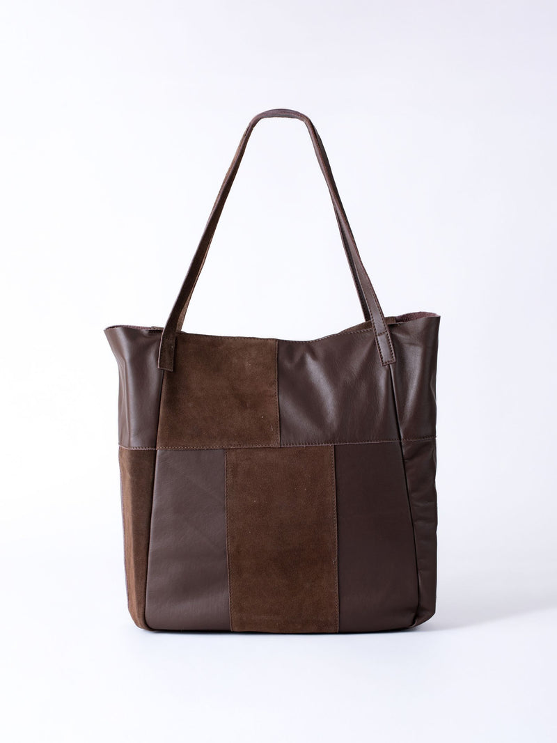 Lakeland Leather dark brown patchwork suede tote bag (British brand)
