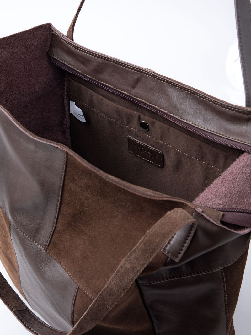 Lakeland Leather dark brown patchwork suede tote bag (British brand)