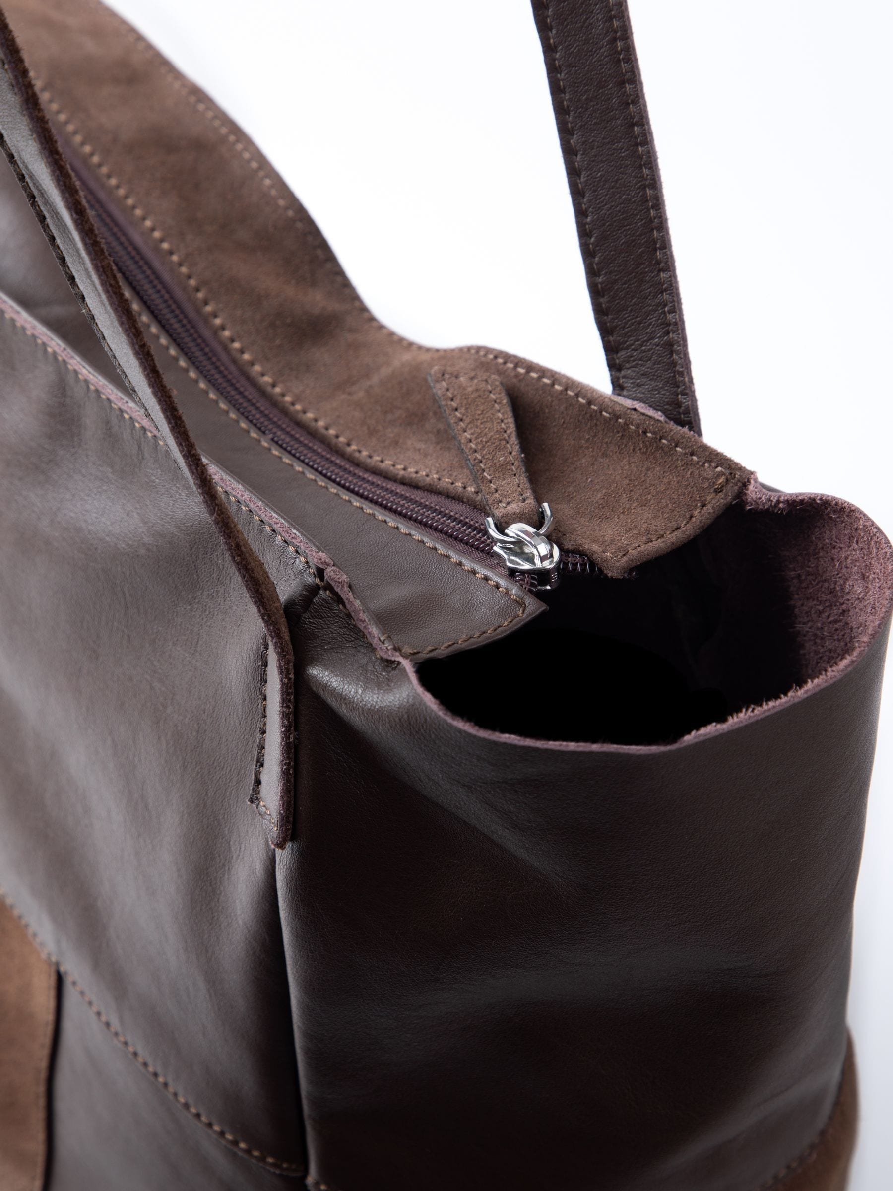 Lakeland Leather dark brown patchwork suede tote bag (British brand)