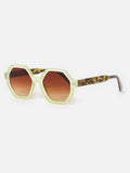 Oliver Bonas green hexagonal sunglasses with brown tinted lenses (British brand)