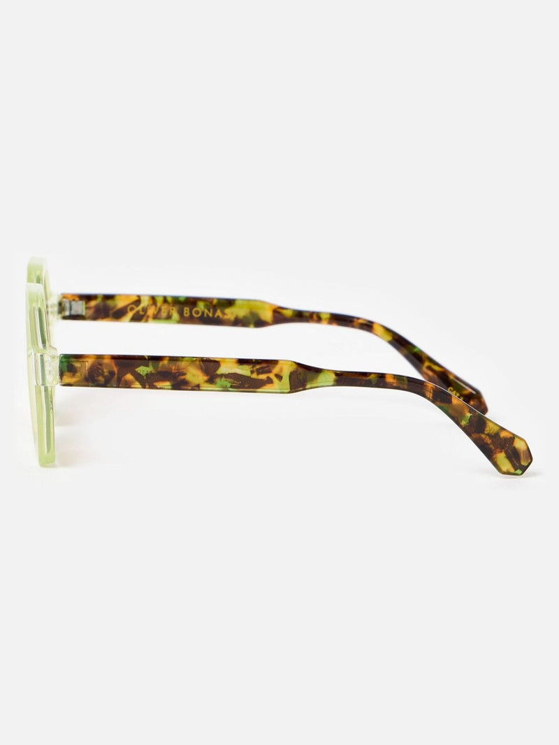 Oliver Bonas green hexagonal sunglasses with brown tinted lenses (British brand)