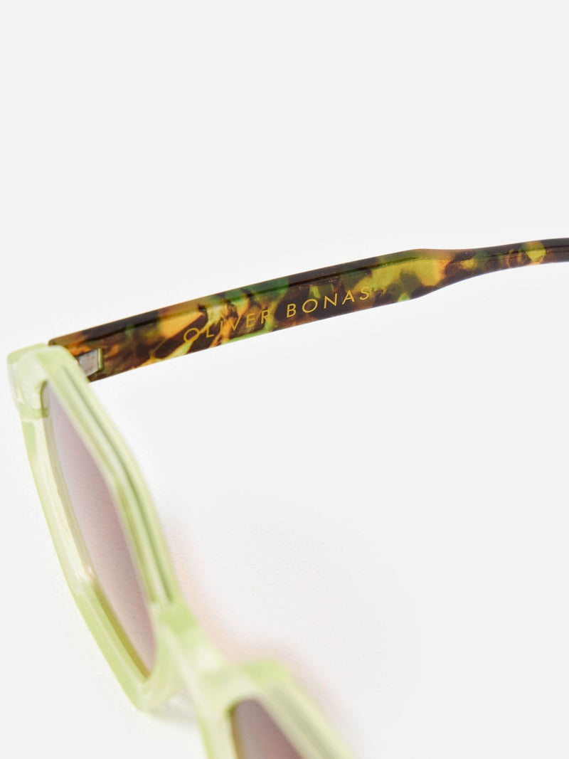 Oliver Bonas green hexagonal sunglasses with brown tinted lenses (British brand)