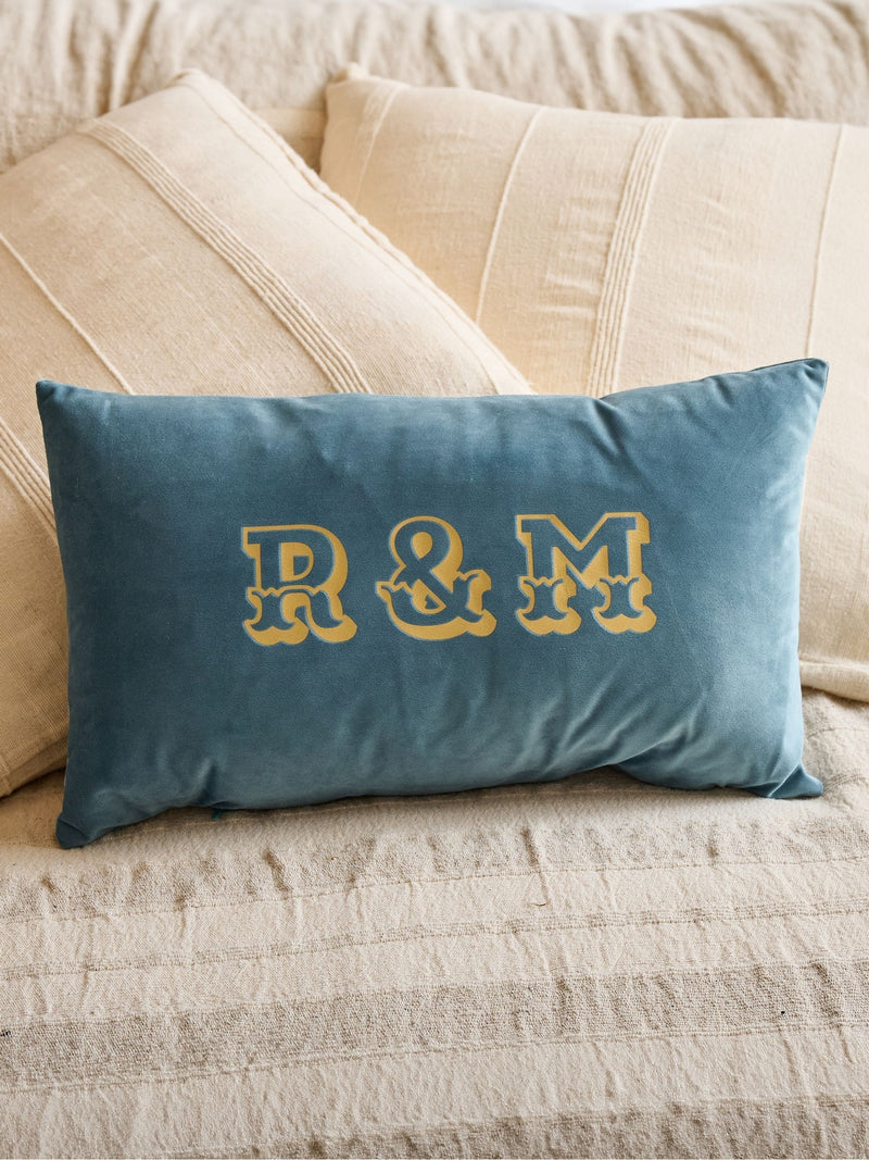 No Ordinary Gift personalised couples initials cushion 50 x 30 cm, imported from the UK
