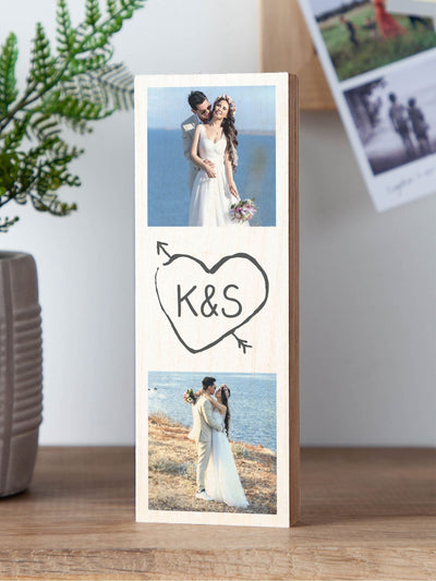 Next No Ordinary Gift Personalised Heart & Arrow Couples Wooden Photo Block 17 x 6 cm- Buy online at McGrocer