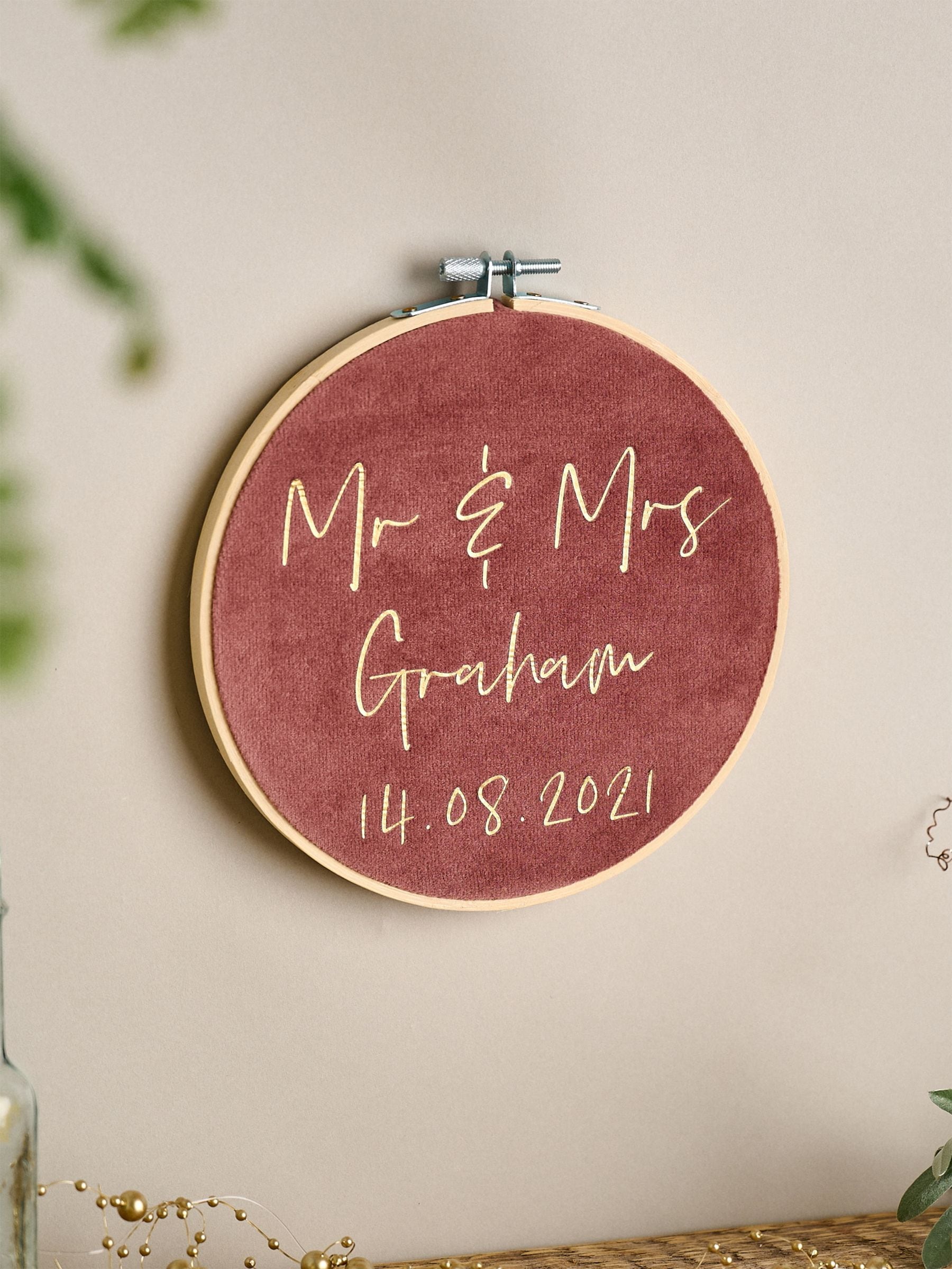 No Ordinary Gift personalised velvet wedding hoop 6 inch, UK version