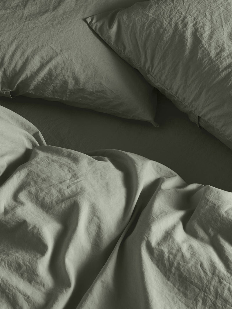 Bedfolk Green Relaxed Cotton Pillowcases Pair
